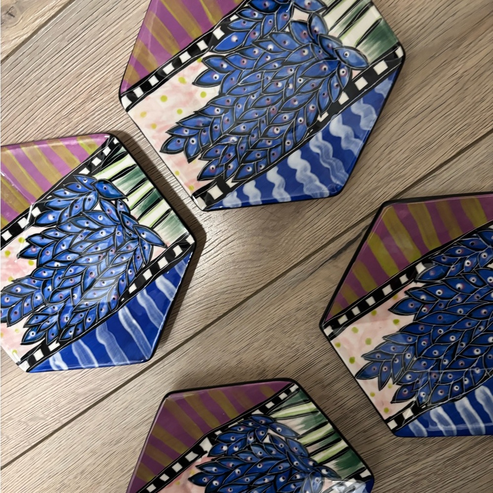 Colorful Hexagonal Peacock Coasters or plates